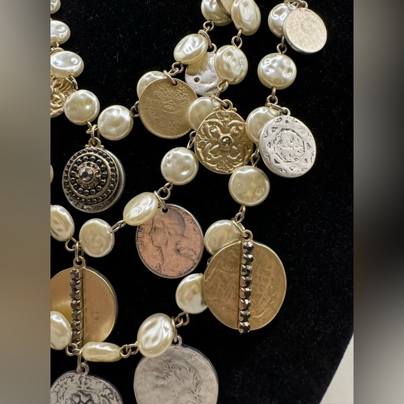 Chico's Gold and Silver Coin Necklace with Pearl Accents - Picture 4 of 6